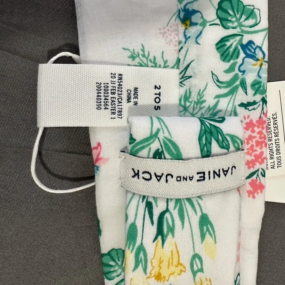 Janie and Jack Floral Cream Kids Tie with Green Pink and Yellow Accents